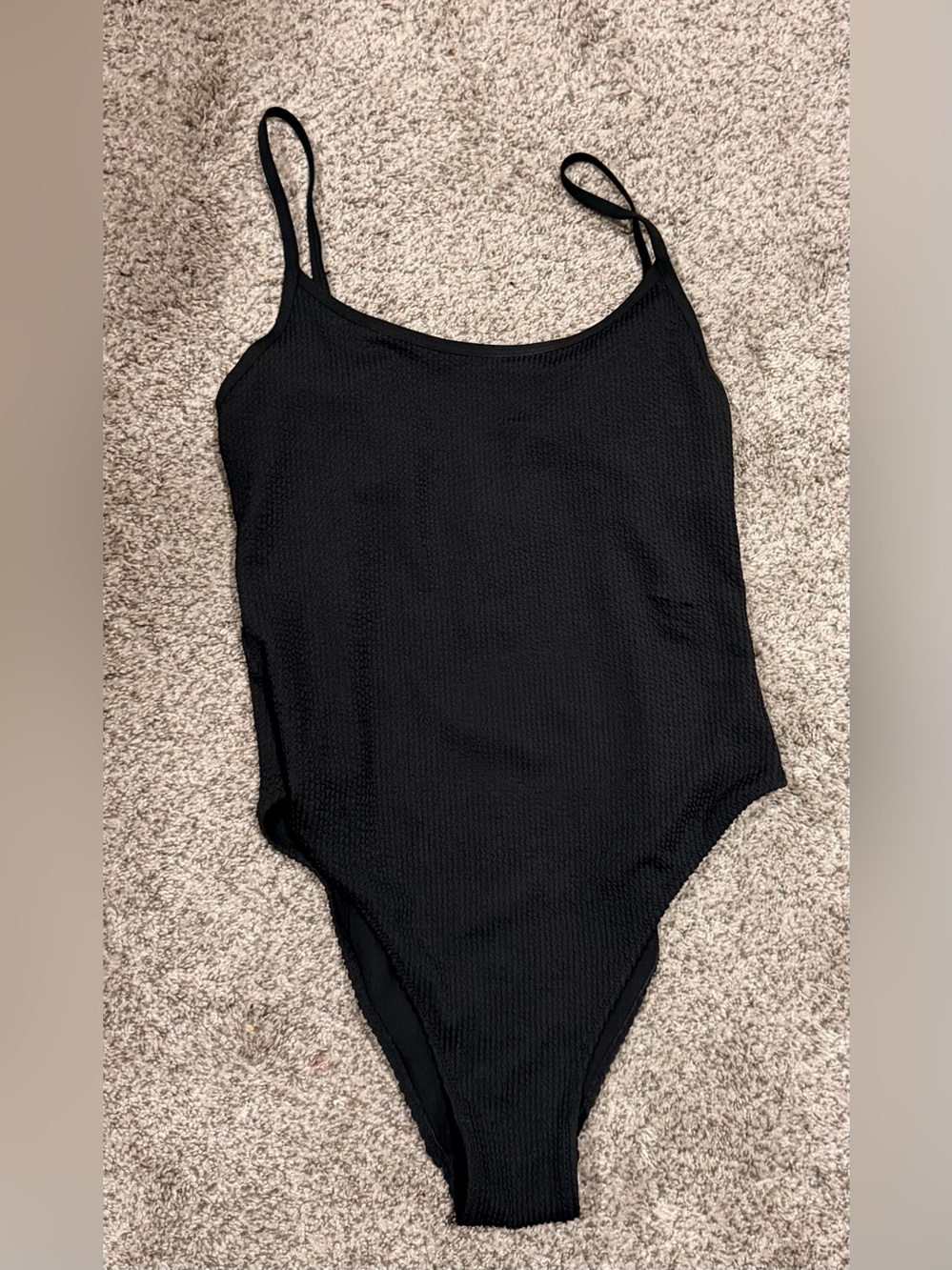 Black Textured One-Piece swimsuit with Spaghetti Straps